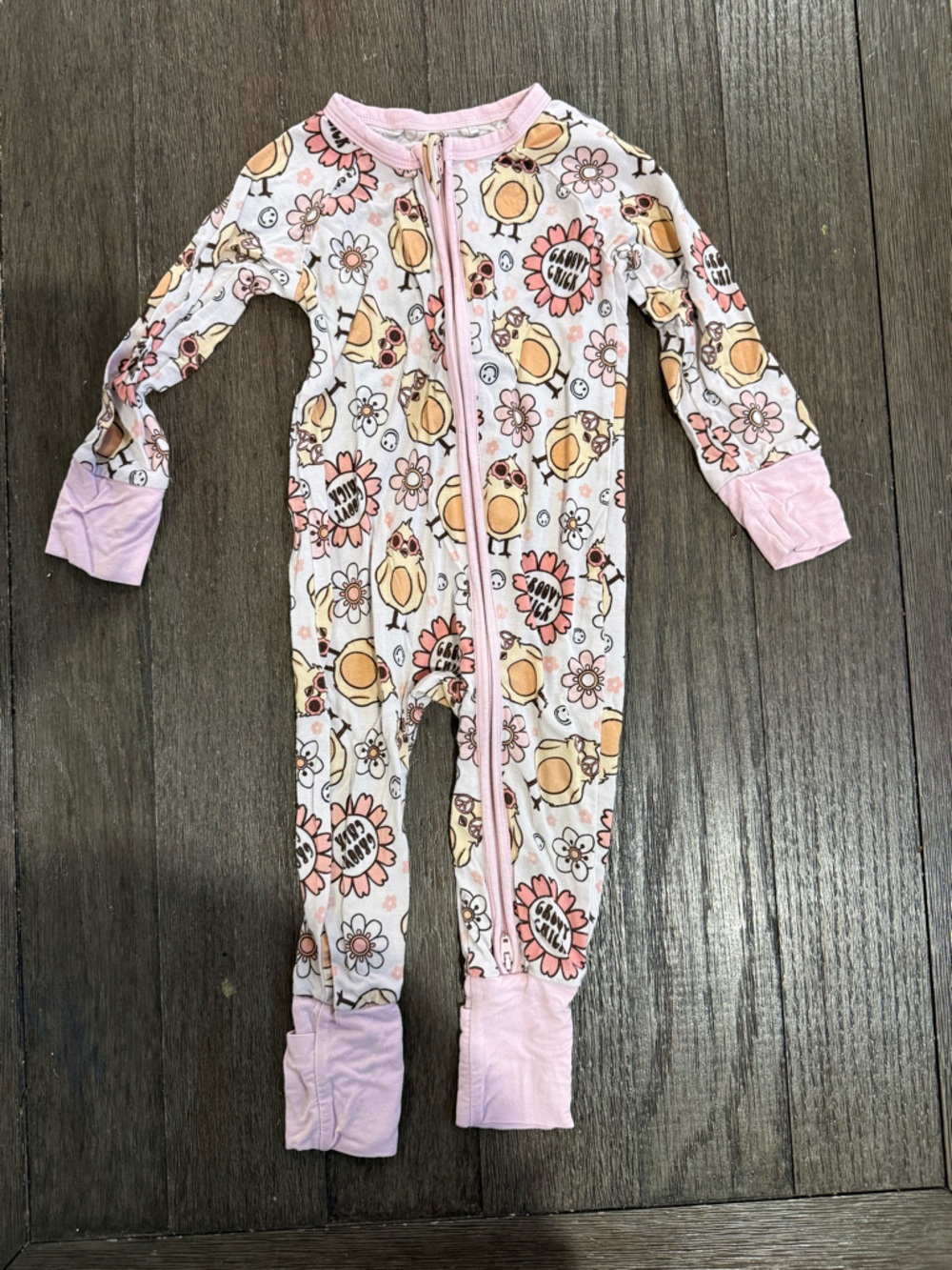 In My Jammers Pink Chick & Floral Zip-Front Baby Footie Pajamas